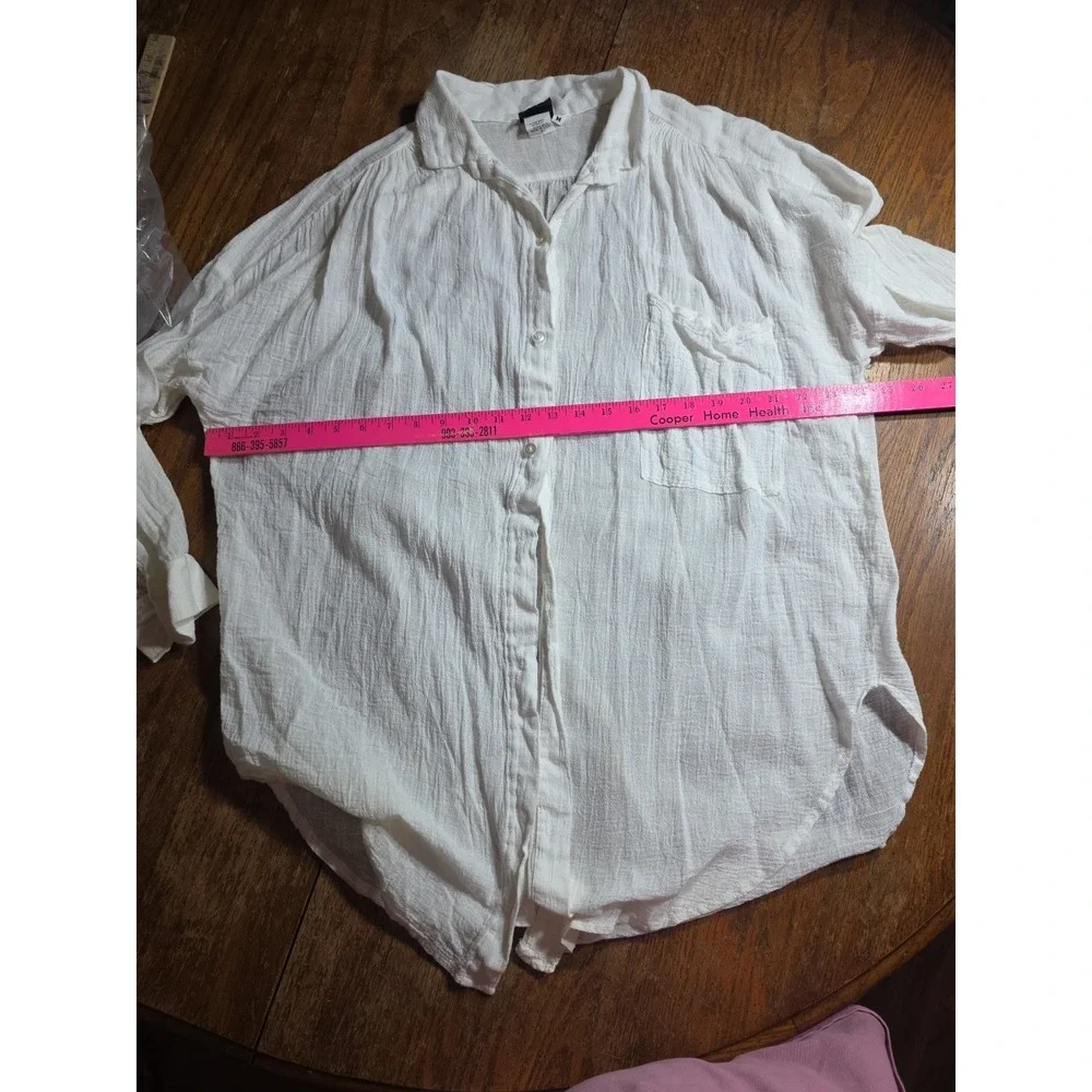 Dotti Women's Button Down Swim Cover Sz Med White Gauze Button Down Front Pocket